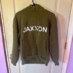 Men's Logo Jaxxon Cotton Heavyweight Hoodie Sweatshirt Olive Green Sz Medium